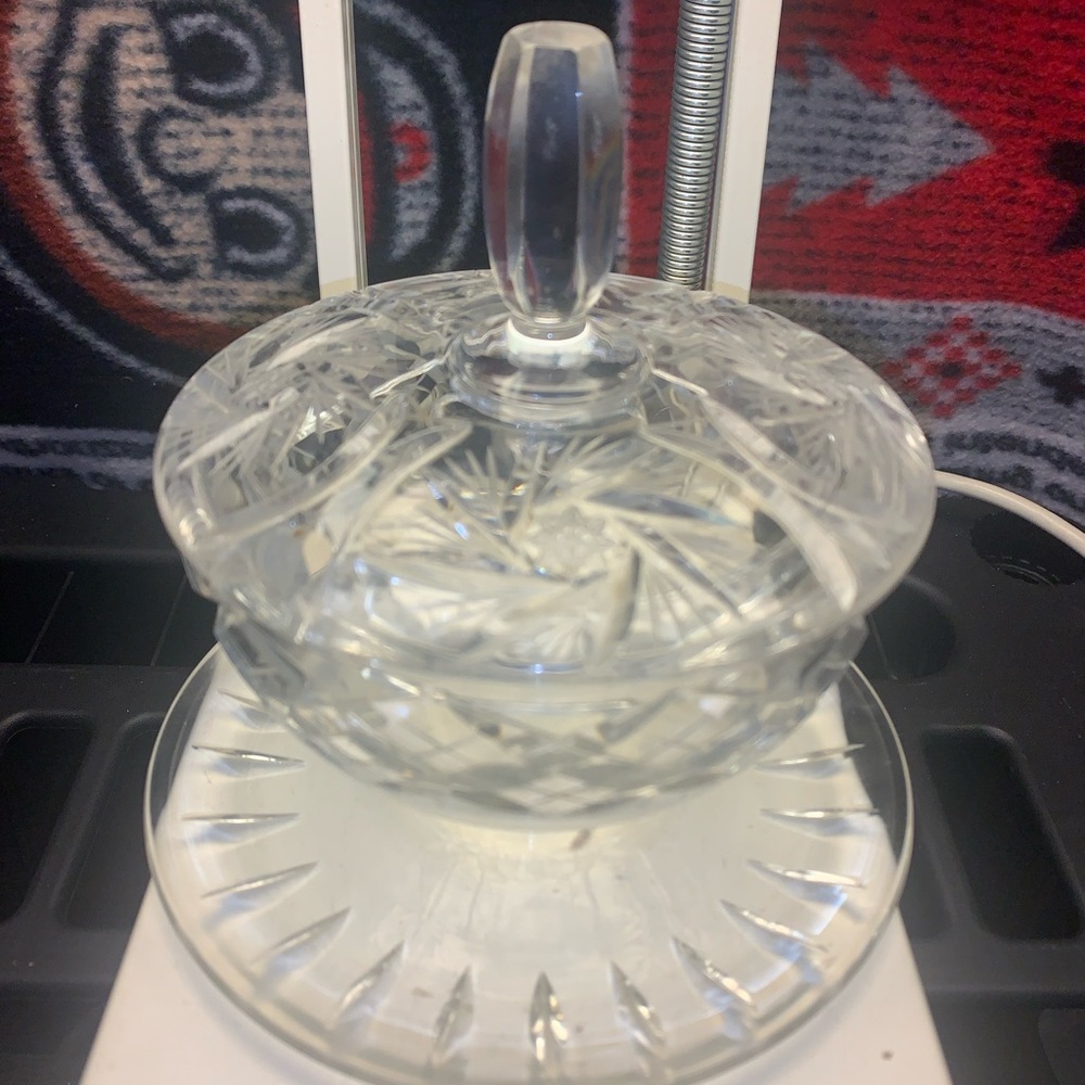 Lidded Pinwheel & Star Candy / Condiments Bowl and Dish Missing Ladle 6 1/4"